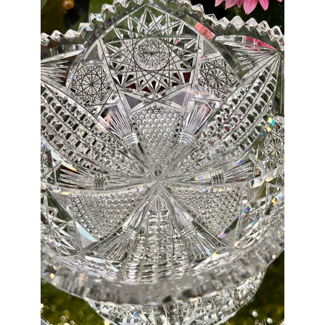 Antique Crystal Glass Serving Bowl American Brilliant Period Bergan Glass Early 20th Century For Sale - Image 4 of 10
