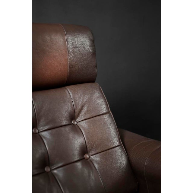 Mid-Century Danish Modern Brown Leather Swivel Armchair from Lystager Industri, 1970s For Sale - Image 15 of 18