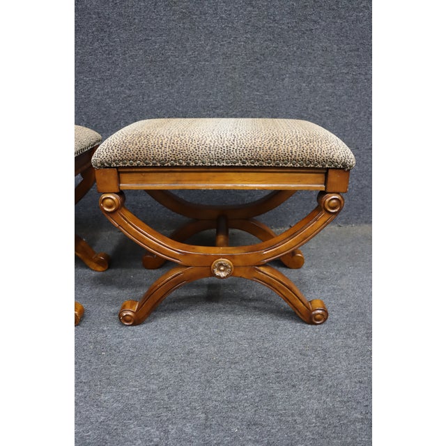 Pair of Neoclassical Style X-Base Upholstered Stools For Sale - Image 4 of 11