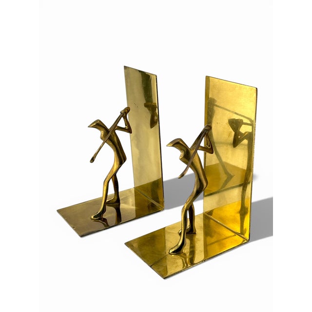 Beautiful brutalist minimal style brass golfer bookends- the perfect gift for the golfer in your life. Some normal wear...