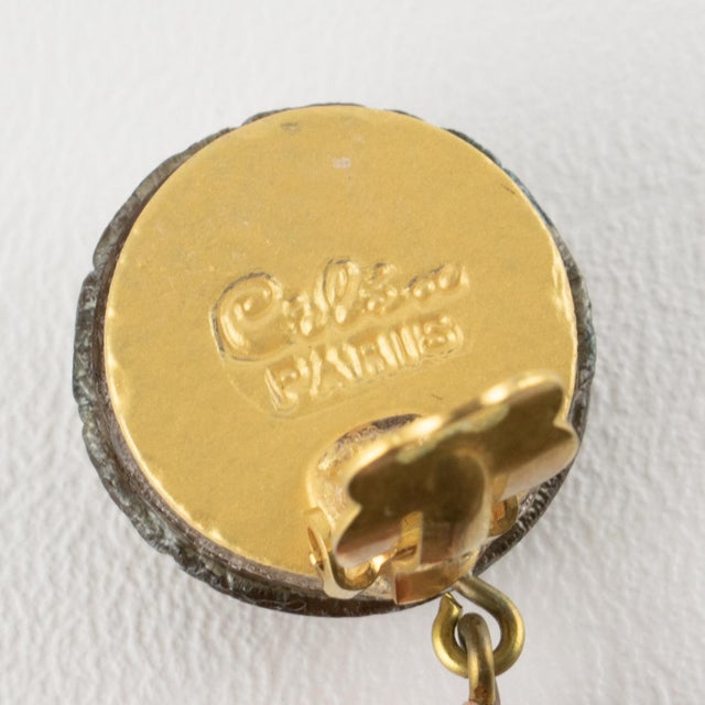 2000 - 2009 Cilea Paris Floral Resin Dangle Clip Earrings Coral and Taupe Lunaria For Sale - Image 5 of 8