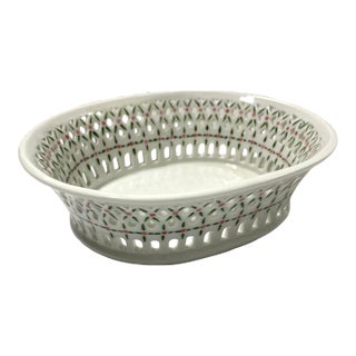 Vintage Pierced Porcelain Lattice Soap Dish – Basketweave Vanity Dish, Cottage Bathroom Decor For Sale