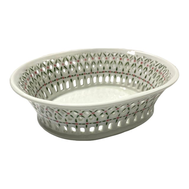 Vintage Pierced Porcelain Lattice Soap Dish – Basketweave Vanity Dish, Cottage Bathroom Decor For Sale