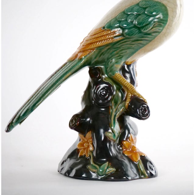 Forest Green Large Pair English Glazed Porcelain / Terracotta Birds Statues For Sale - Image 8 of 13