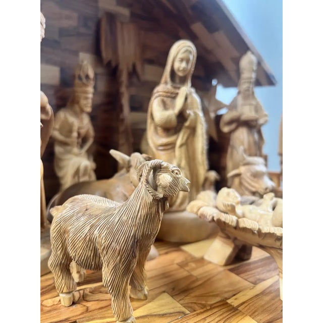Religious Hand Carved Olive Wood Nativity Set With Stable, Holy Family, Wise Men For Sale - Image 16 of 18