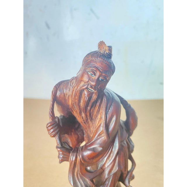 Republic Period Chinese Carved Wood Statue of a Fisherman, 1900s For Sale - Image 3 of 9