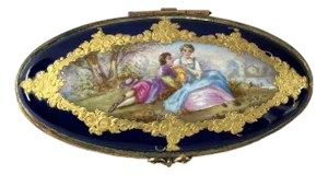 1860 Sèvres Romantic Blue Porcelain Trinket Box France