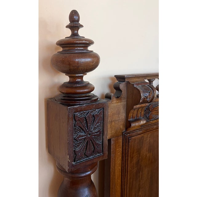 Antique French Louis XVI Style Full Size Rosewood Carved Bed Frame Baroque For Sale - Image 12 of 12