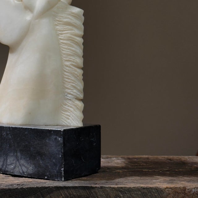 Antique Large Italian Art Deco Hand Carved Alabaster Horse Head Bookends For Sale - Image 12 of 12