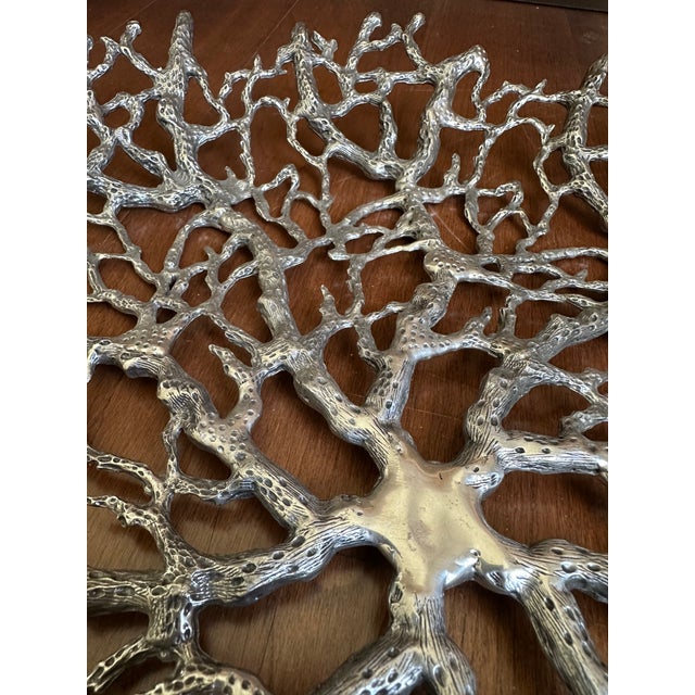 Silver Vintage 15” Faux Coral Metal Shallow Bowl For Sale - Image 8 of 18