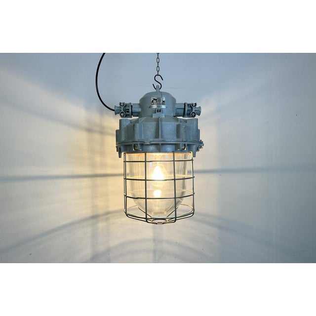 Large Industrial Grey Bunker Light with Iron Cage from Elektrosvit, 1970s For Sale - Image 16 of 18