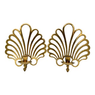 Vintage Brass Peacock Fan Wall Hanging Candle Sconces - a Pair For Sale