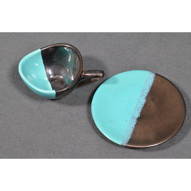 Mid 20th Century Vallauris – Black and Turquoise Blue Faience Coffee Set - 15 pcs For Sale - Image 16 of 18