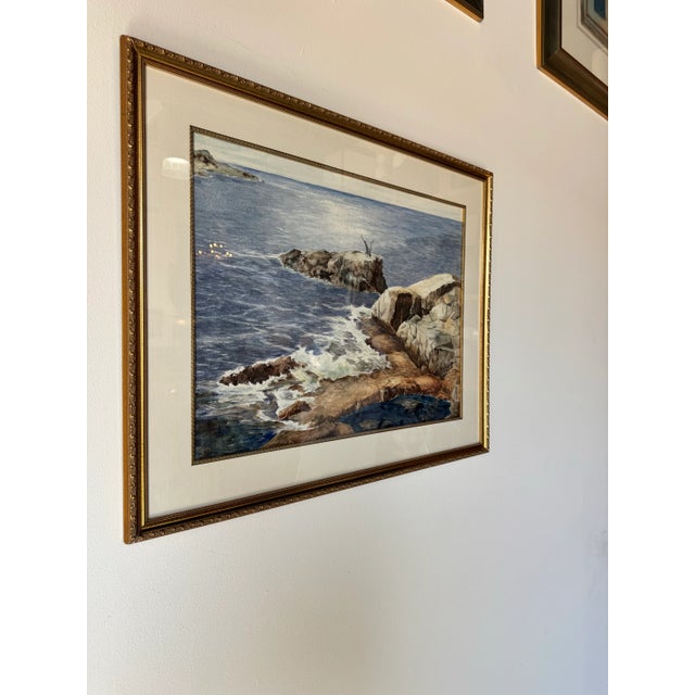 This stunning vintage watercolor painting by Joseph “Joe” Yeager captures the raw beauty of a coastal landscape with...