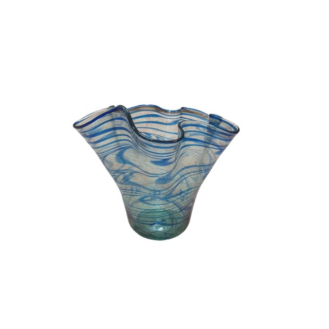 Vinatge Hand Blown Art Glass Handkerchief Vase For Sale - Image 4 of 4