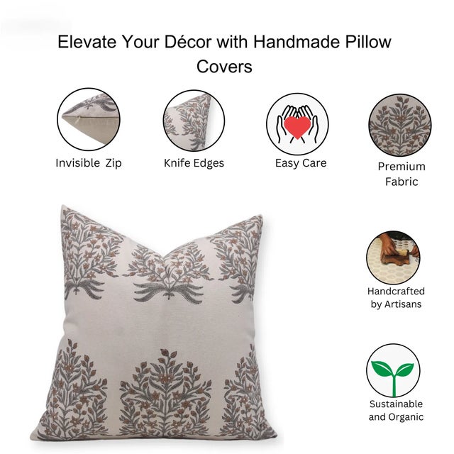 Fabdivine Block Print Cushion Cover 20x20 Inch Duck Canvas- Vrindavan For Sale - Image 4 of 4