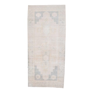 1970s Vintage Handmade Wool Cotton Turkish Beige Area Rug For Sale