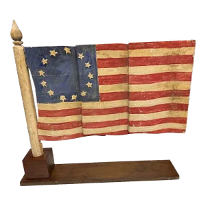 1960’s Folk Art Flag Waving on Stand