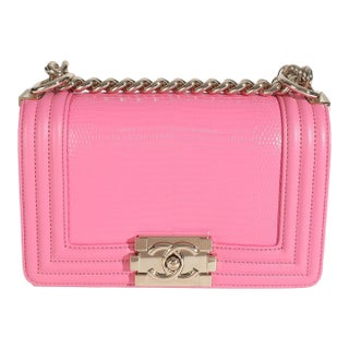 Pink Lambskin Lizard Small Boy Bag For Sale