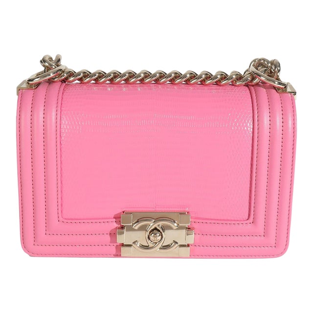 Pink Lambskin Lizard Small Boy Bag For Sale