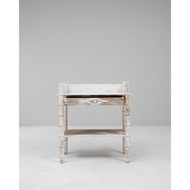 1900s French White Patinated Faux Bamboo Marble-Top Side Table For Sale - Image 17 of 18