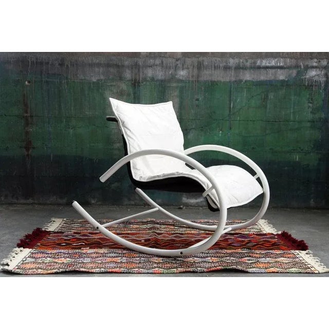 Black Metal and Black Leather Ellipse Rocking Chair by Les Amisco, 1980s For Sale - Image 8 of 9