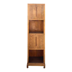 Raw Wood Slim Narrow Tall Open Display Storage Corner Cabinet