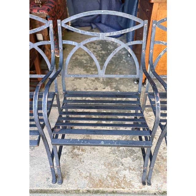 English Vintage Wrought Iron English Style Garden Chairs by Smith & Hawken, 4 Pieces For Sale - Image 3 of 12