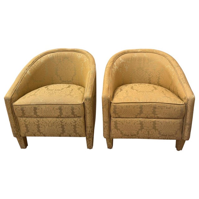 Barrel Back Tub Chairs in Woven Silk Damask, 1950s, Set of 2 For Sale - Image 10 of 10