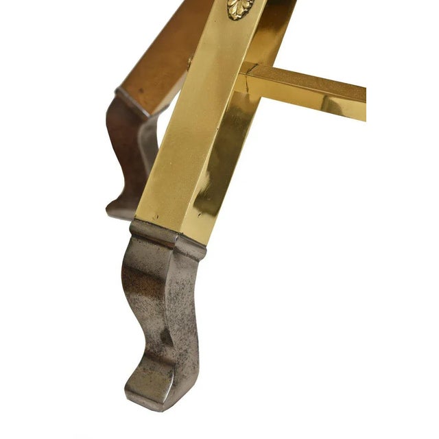 Vintage Brass, Steel and Off White Upholstered 3-Legged Bench Mid Century Modern 50's For Sale In Miami - Image 6 of 8