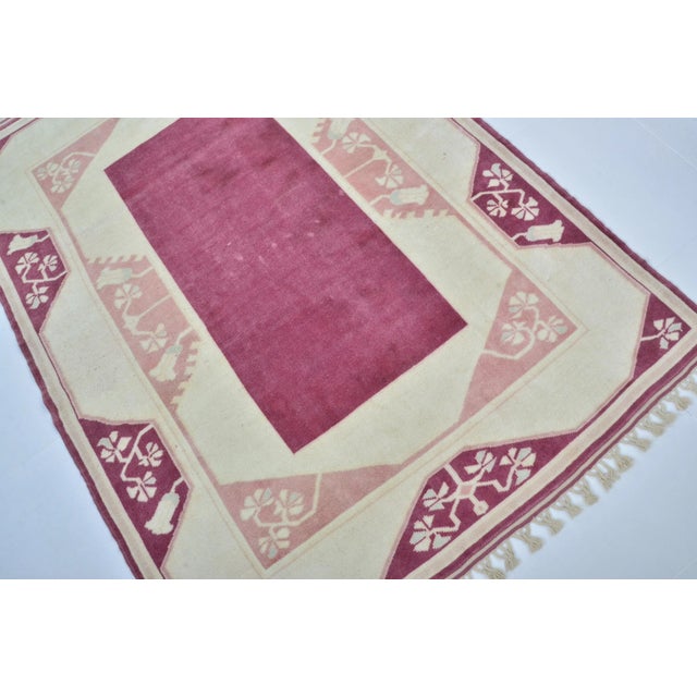 1960s 1960s Handmade Beige & Burgundy Modern Design Wool Carpet For Sale - Image 5 of 11