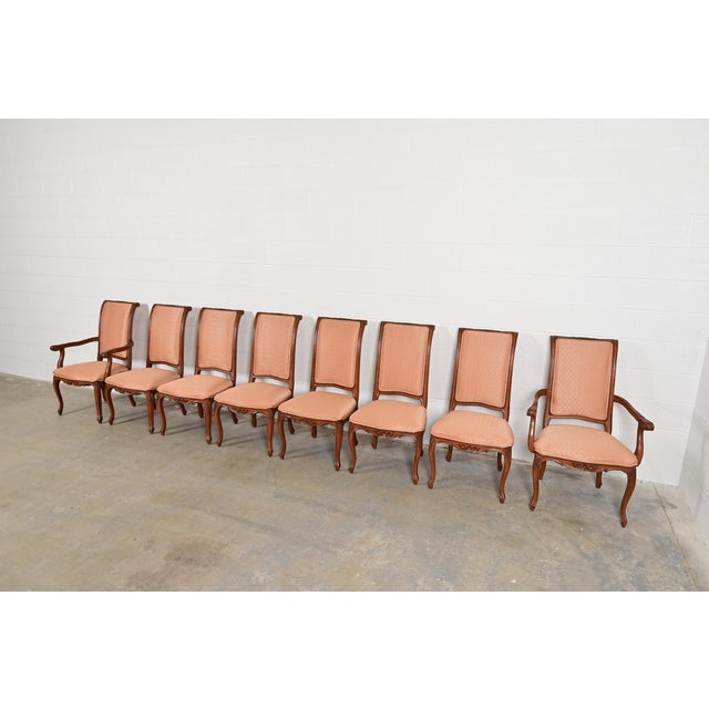 Baker Furniture Company Baker Furniture French Provincial Louis XV Carved Walnut Dining Chairs, Set of Eight For Sale - Image 4 of 13