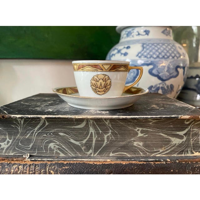 Beige 1950s Handpainted Art Deco Limoges Tea Cups - Set of Eleven (11) Pieces For Sale - Image 8 of 10