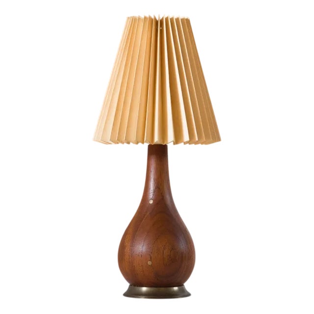 Danish Teak and Brass Table Lamp For Sale