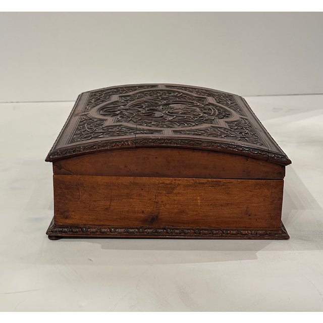 Late 18th Century Antique Italian Hand-Carved Walnut Hinged Box For Sale - Image 4 of 6