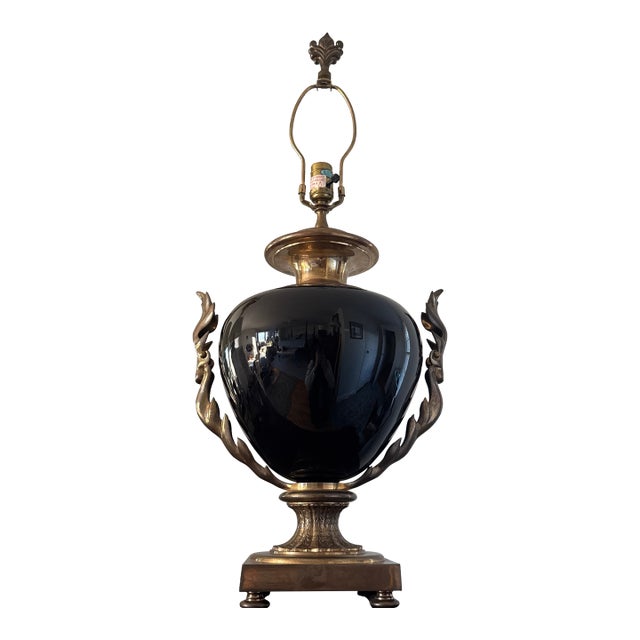 1990 Chapman French Empire Style Black Brass Table Lamp For Sale