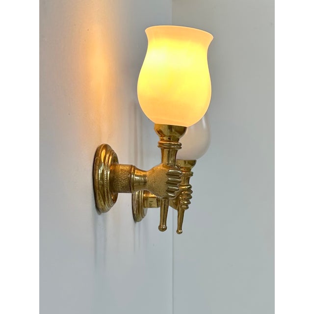 Wall Lights in Brass and Opaline Glass from Maison Jansen, France, 1960, Set of 2 For Sale - Image 9 of 10