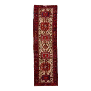 Allover Vintage Heriz Handmade Wool Runner in Beige and Red