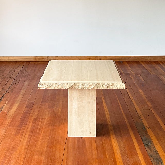 Postmodern Italian Square Top Travertine Side Table With Raw Edges For Sale - Image 3 of 8
