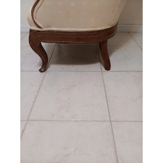 Wood 1960s Victorian Armchair Parlor Carved Wood Frame Upholstered Beige For Sale - Image 7 of 8