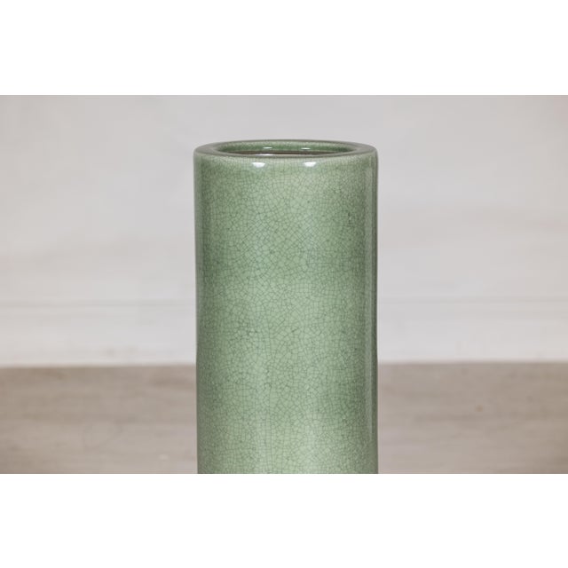 Vintage Chinese Celadon Crackle Glaze Umbrella Stand For Sale - Image 9 of 18