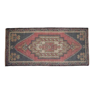 1970s Hand Knotted Small Turkish Rug Wool Door Mat Entry Decor - 21'' X 45'' For Sale