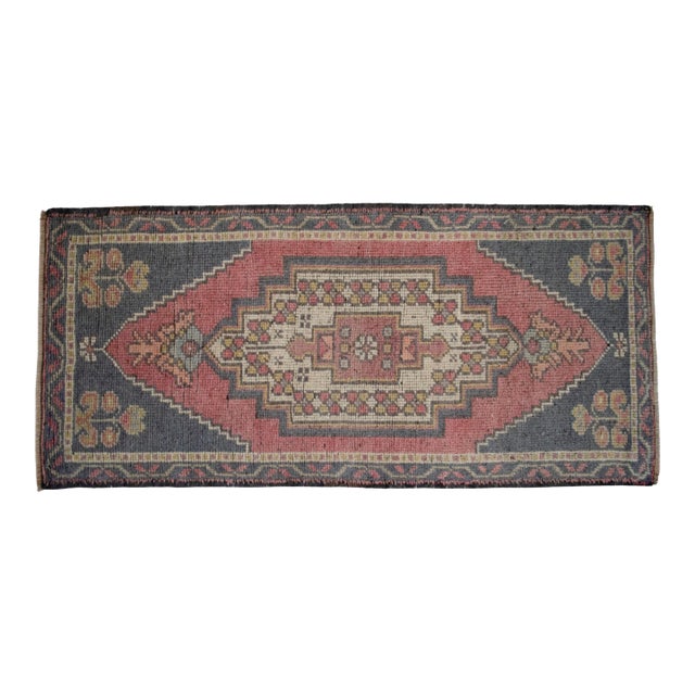 1970s Hand Knotted Small Turkish Rug Wool Door Mat Entry Decor - 21'' X 45'' For Sale