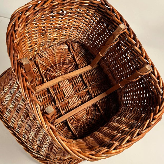 Wood 1960s Woven Rattan Wicker Barrel Chair With Shearling Pad For Sale - Image 7 of 9