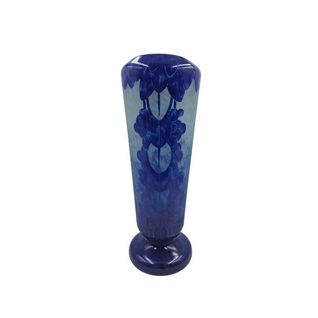 1920s Charder Art Deco Camafeo Vase by Le Verre Français in Vidrio Azul - 32 Cm For Sale - Image 16 of 16