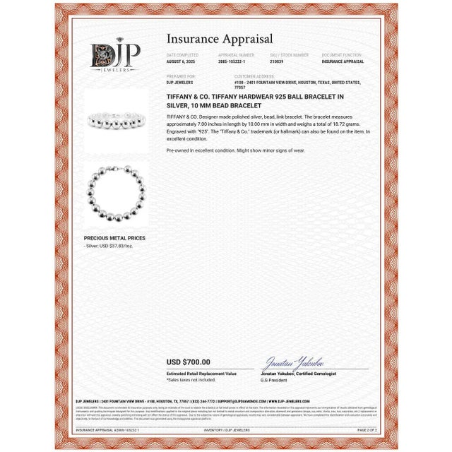 Silver Tiffany & Co. Tiffany Hardwear 925 Ball Bracelet in Silver, 10 MM Bead Bracelet For Sale - Image 8 of 8