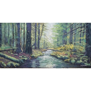 Sean Wu Original Oil Painting, a Stream in the Forest For Sale