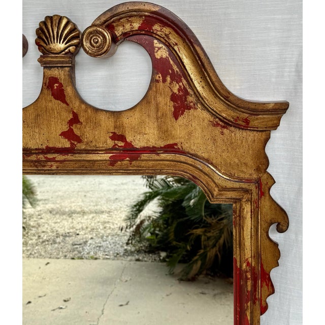 Mid 20th Century Vintage Regency Style Red Parcel Gilt Chippendale Wall Mirror - Newly Painted For Sale - Image 5 of 11