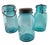 Set of 3 vintage Ideal Ball Mason's canning jars with lid & baling wire fasteners on 2 of them & a screw top on the others...