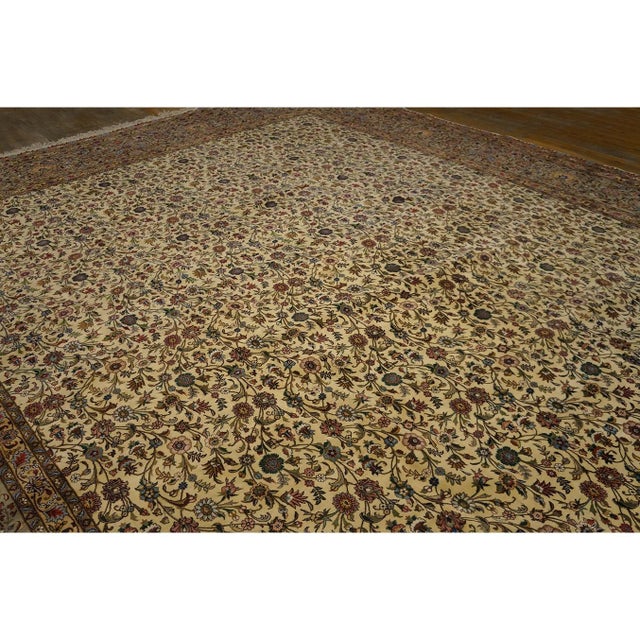 Mid Century Modern Beige Fine Floral Large Scale Antique Tabriz Knotted Wool Rug For Sale - Image 9 of 12